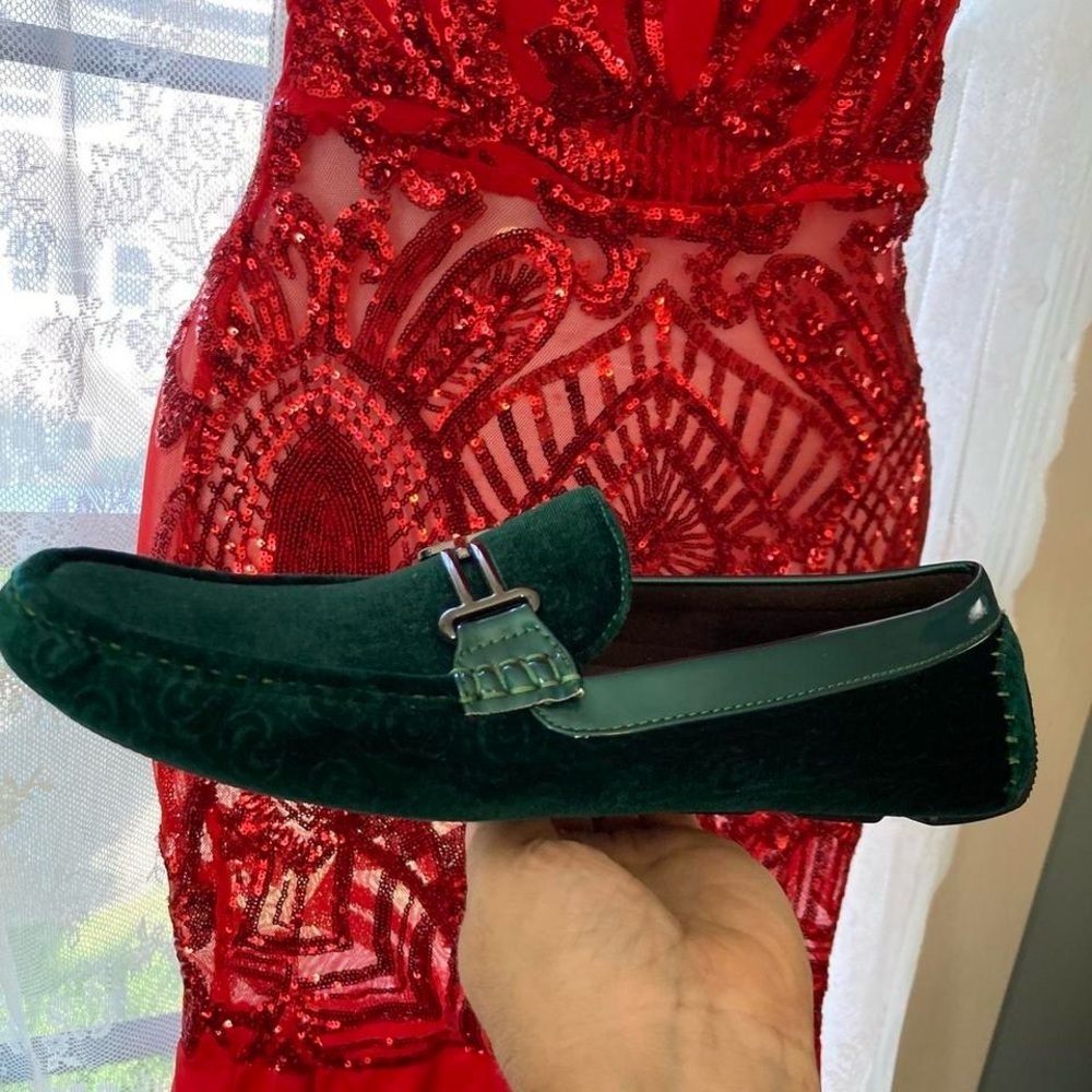 Green velvet loafers with a touch of luxury Men’s 8.5 Amati - Picture 4 of 6